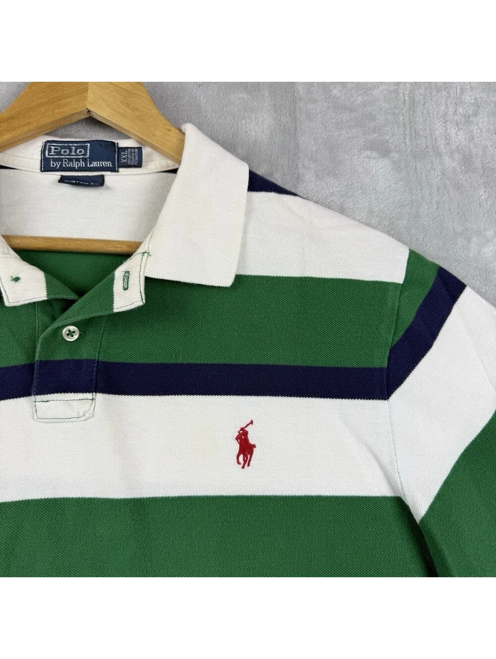 Polo Ralph Lauren Custom Fit Green Navy Stripe Short Sleeve Polo Shirt Men’s XXL
